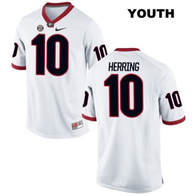 Youth Georgia Bulldogs NCAA #10 Malik Herring Nike Stitched White Authentic College Football Jersey KLR6354YJ